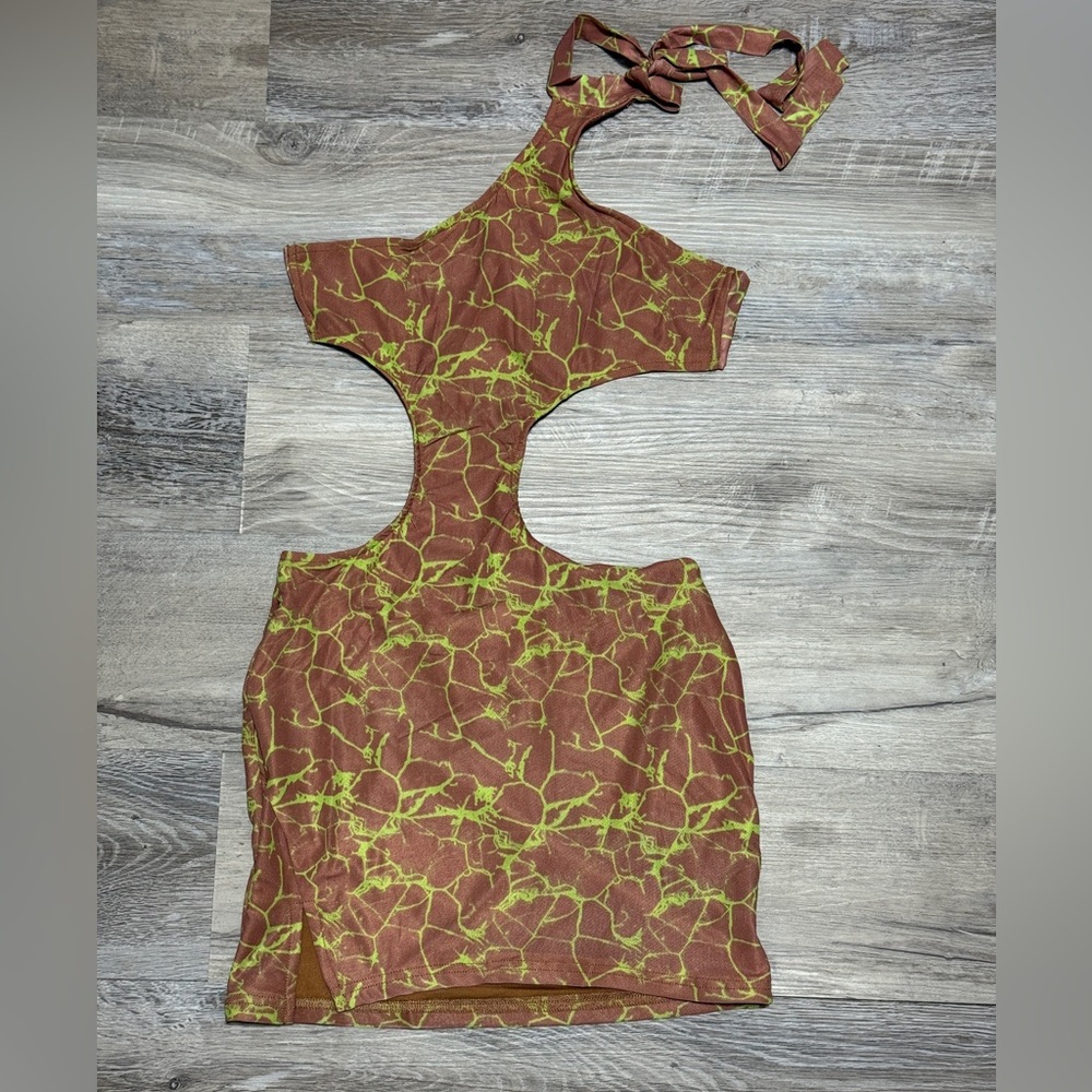 New Pink from Dolls Kill Green and Brown cutout dress